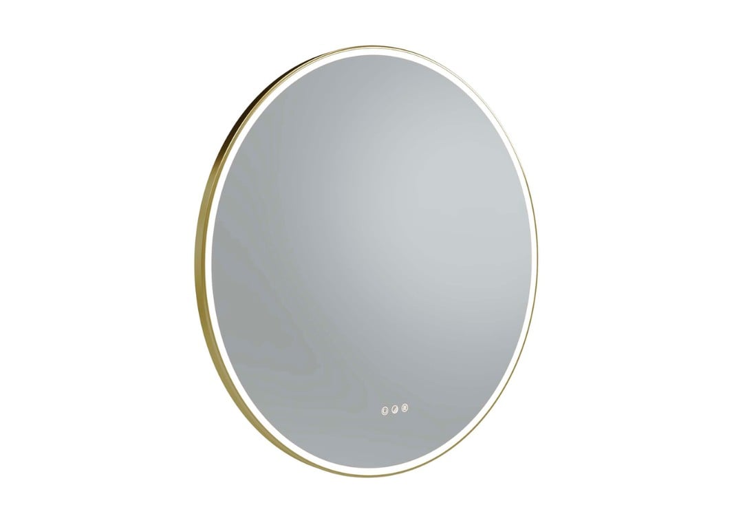 Spegel med mässingram med inbyggd belysning